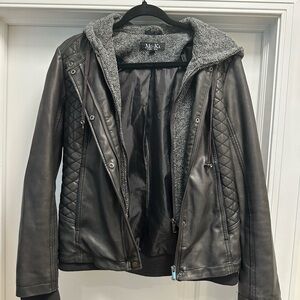 Meriam Knit Hood Faux Leather Jacket Mo-Ka